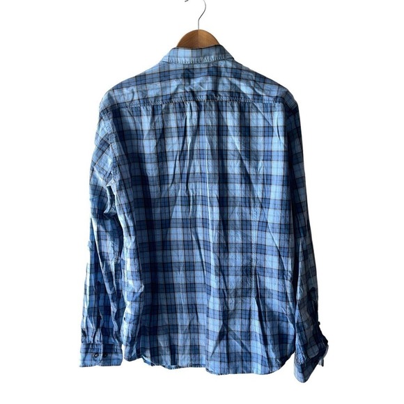 Hugo Boss Size XL Modern Blue Plaid Long Sleeve Button Front Shirt - Picture 3 of 5